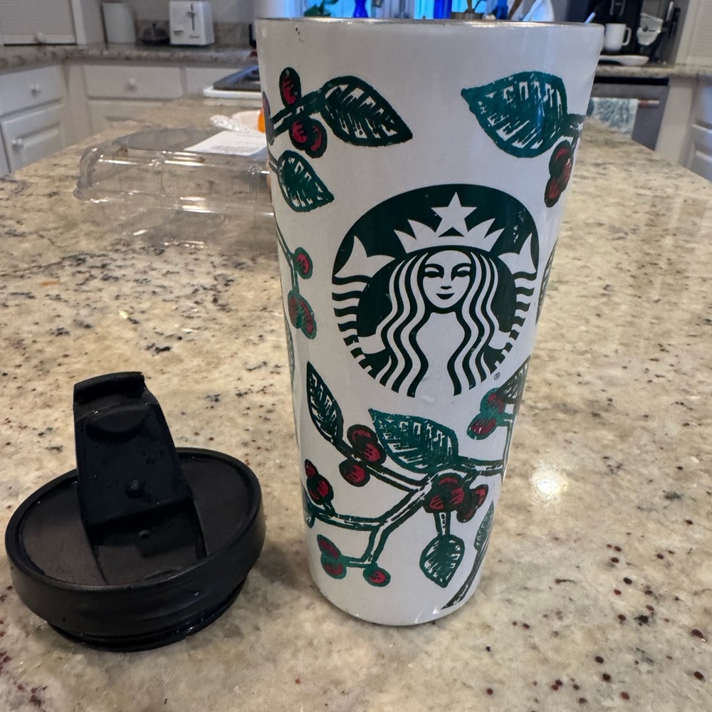 Starbucks 2016 White Stainless Steel Tumbler Holly Red‎ Berry 16oz Cup like new